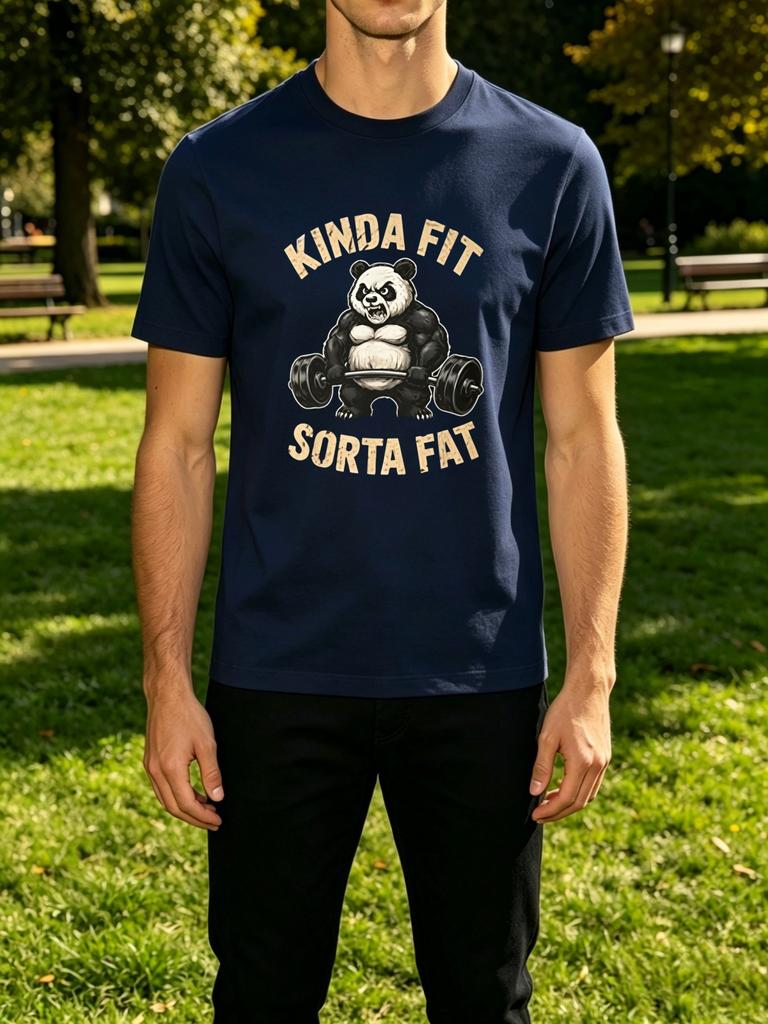 Kinda Fit Sorta Fat Weightlifting Panda Vintage Graphic Unisexs Crew Neck Short Sleeve Tee Casual Street Soft Daily Basic Wear Top