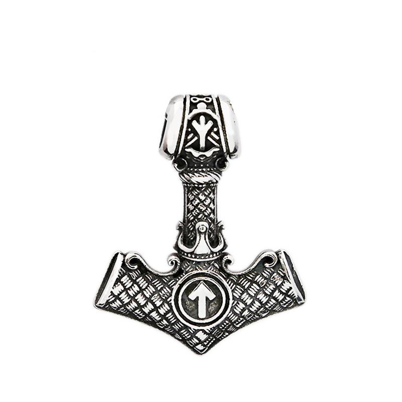 Vikings Thor Hammer Pendant Stainless Steel Mjolnir Necklace Nordic Rune Vegvisir Jewelry Popular Norse Scandinavian