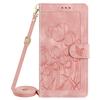 Applicable To iPhone17E Leather Case, Samsung S26 Tulip Matte Embossed Insert Card Diagonal Span Protective Case S25edge