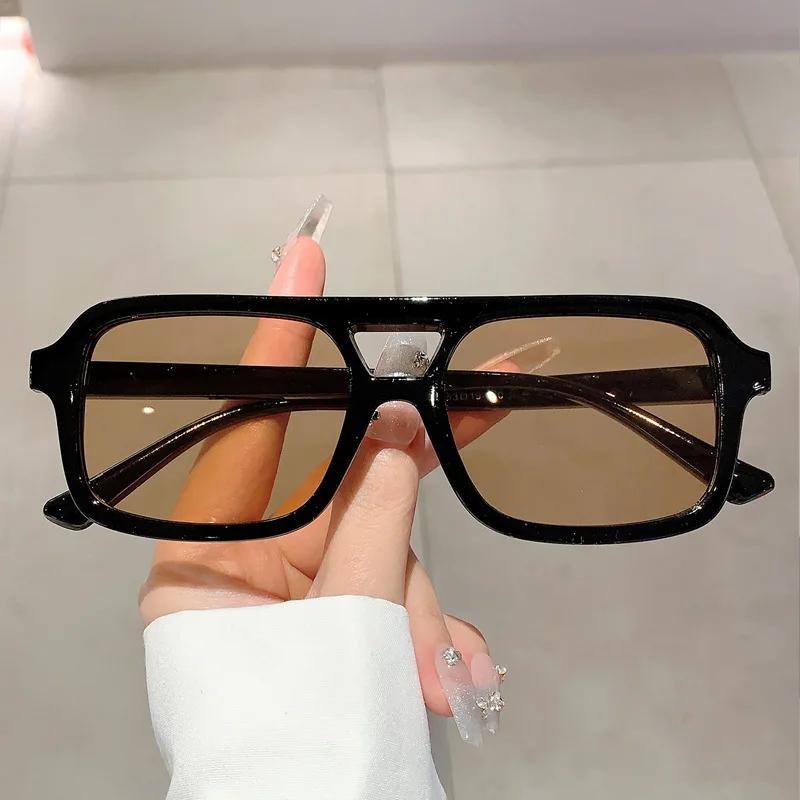 Double Bridge Square Sunglasses Women For Men Vintage Sun Glasses Luxury Brand Designer Punk Popular Flat Top Eyeglasses