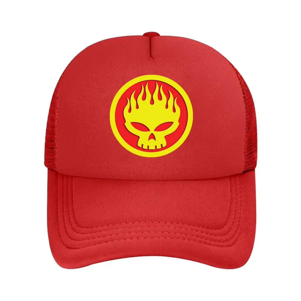 Flaming Skull  Edgy Art Fiery Skull Motif for Biker or Metal Culture Mesh Baseball Cap One Size