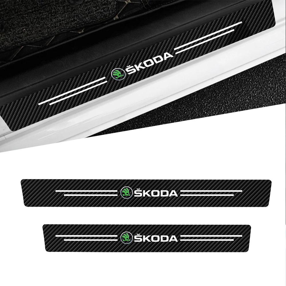 4pcs Carbon Fiber Car Door Sill Protector Stickers Badge For Skoda Rapid Scala Kodiaq Fabia Kamiq Karoq Octavia 2 3 A5 A7 VRS S xknw93