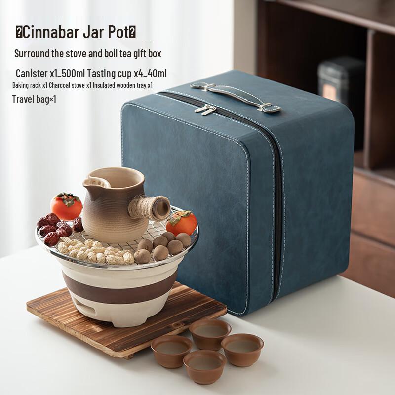 Vermilion Ceramic Tea Stove & Pot Set