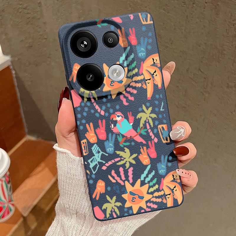 Kolorowe Etui z Wzorem Kreskówkowym Xiaomi 14T 13T 11T Pro Skórzana Faktura Silikonowe Pokrowiec Funda Dla Redmi Note 14 13 Pro 4G 5G 12 11