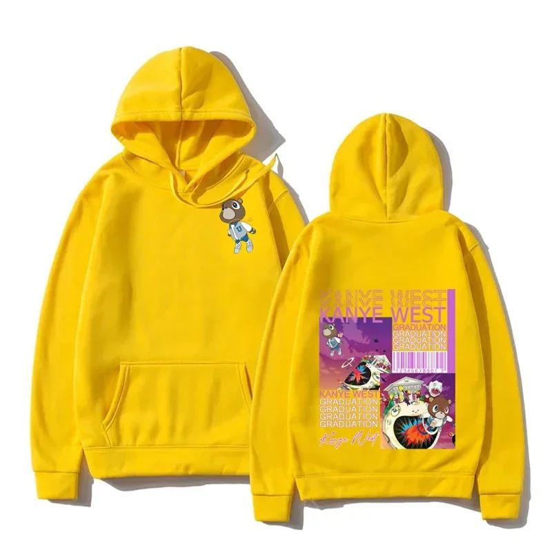 Autumn and Winter Casual Fashion Men Women Sweatshirt Kanye West Graduation Bear Reversible Printed Hooded Sweatshirt