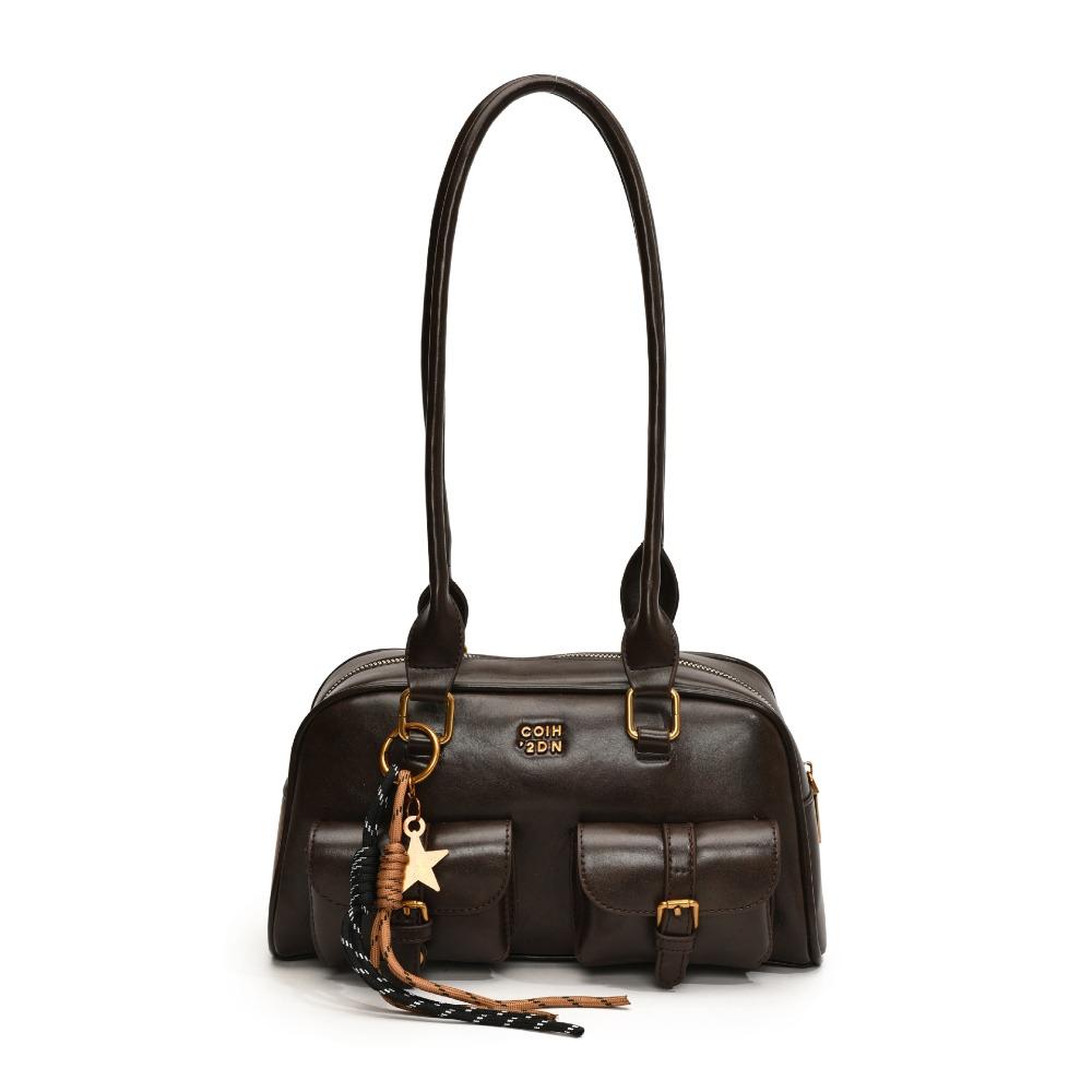 Solid Color Bowling Bag PU Leather Hobo Bag Portable Leather Shoulder Bag  Children