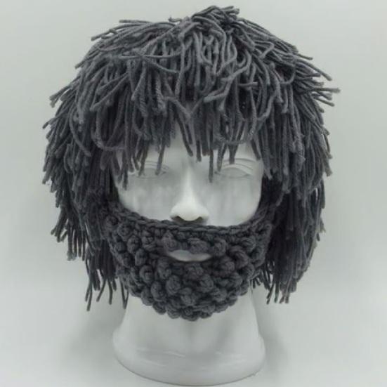 Wollmütze mit abnehmbarem Bart Warm Bequem Punk-Stil Mütze Halloween Weihnachtsfeiern Cosplay Zubehör
