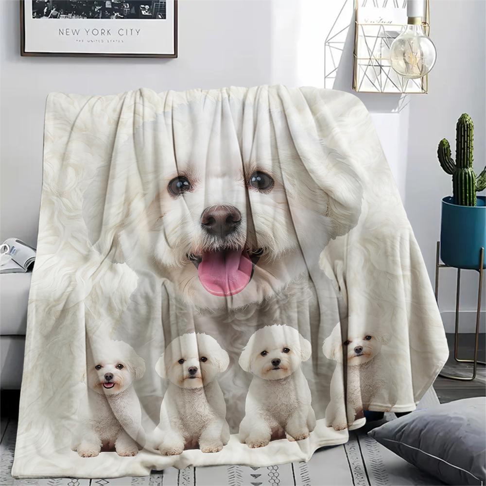 1Pc Chihuahua Poodle Dog Print Flannel Blanket, High quality Comfortable for All Seasons, Home Decor, Warmth and Comfort, Perfect for Gifts