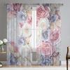 Romantic Rose Floral Yellow Flowers Voile Curtain Living Room Home Kitchen Green Leaves Butterfly Window Tulle With Sheer Polyester Perfect For