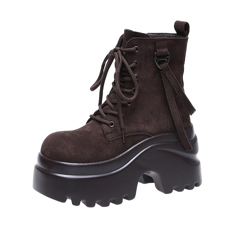 Fashion Ankle Boots For Women New 2025 Winter Motorcycle Boots 9CM Wedge Heels High Platform Shoes Woman Autumn Thick Sole Punk Boots