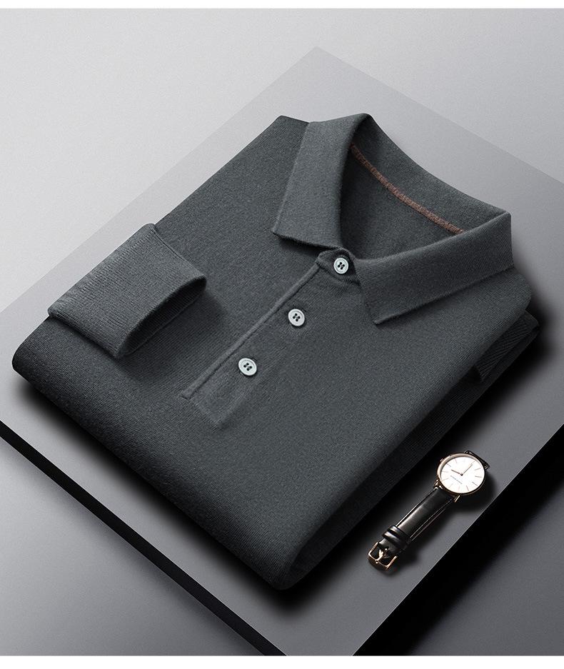 Men's Wool Silk Lapel Sweater, Solid Color, Versatile Thin Knitwear, Fashionable for All Ages.