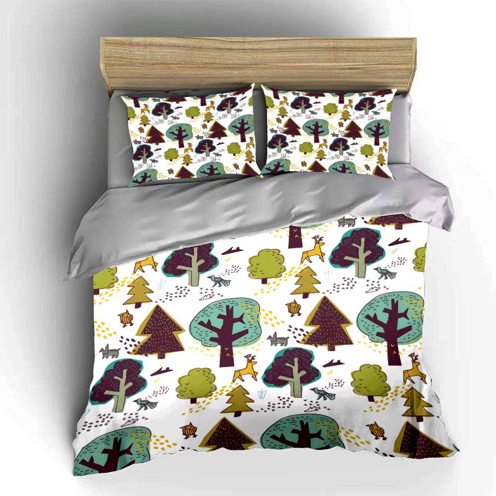 Forest animals and trees. Print Bedding Set 1 Duvet Cover 2 Pillowcases for Adult and Children Luxury Gift Full Size