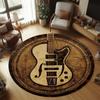 Classic Electric Guitar Round Area Rug Vintage Green Tulip Floral Welcome Floor Carpet for Music Room Studio Home Decoration