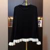 European-Inspired Black Patchwork Pullover: Trendy and Comfortable Autumn 2025 Women's Top