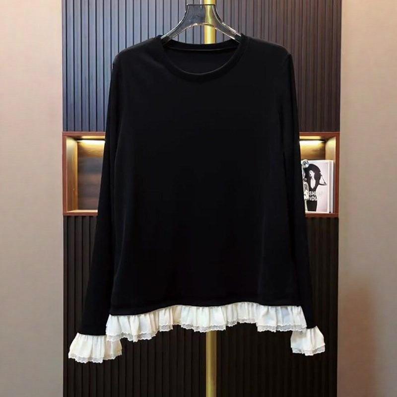 European-Inspired Black Patchwork Pullover: Trendy and Comfortable Autumn 2025 Women's Top