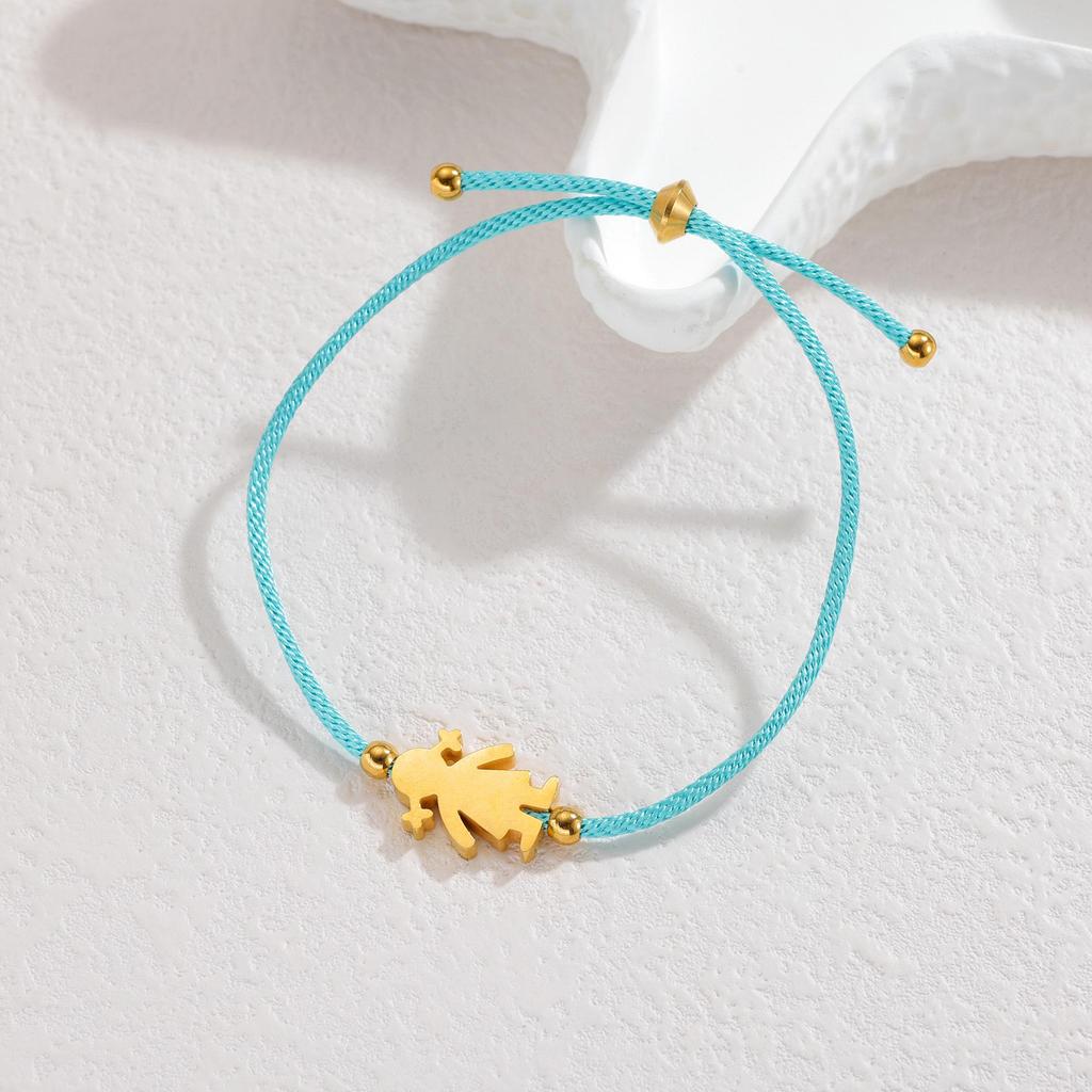 Minimalistisches blaues Seilarmband mit Herz-, Männchen- und runden Anhängern aus Edelstahl