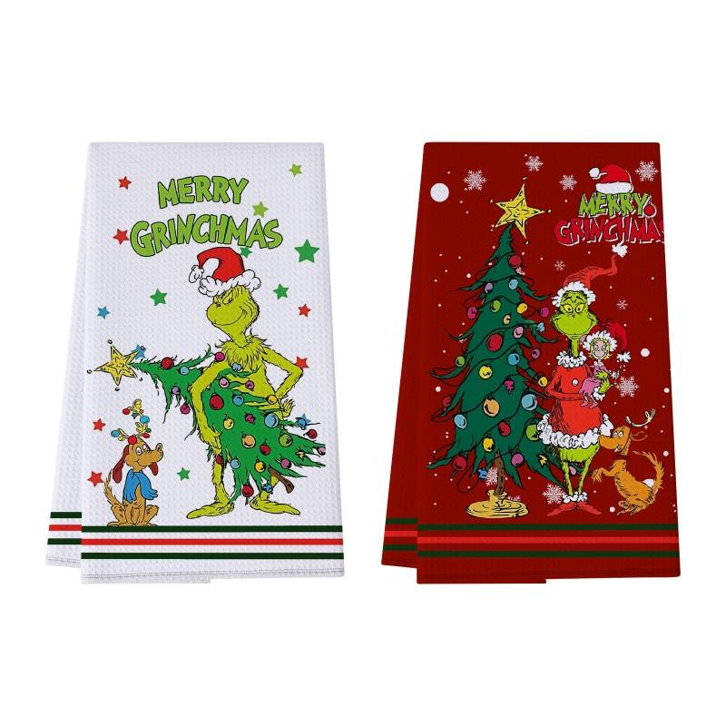 Christmas Grinch Waffle Kitchen Towel 380gsm Blend Printed Hand Bathroom