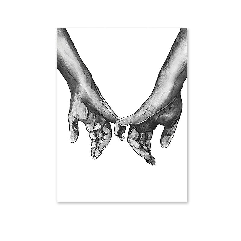 Schwarz-weißes romantisches Hand-in-Hand-Poster, Druck, Leinwandgemälde, moderne Liebeszitate, Wandkunst, Bild für Paare, Verliebte, Raumdekoration