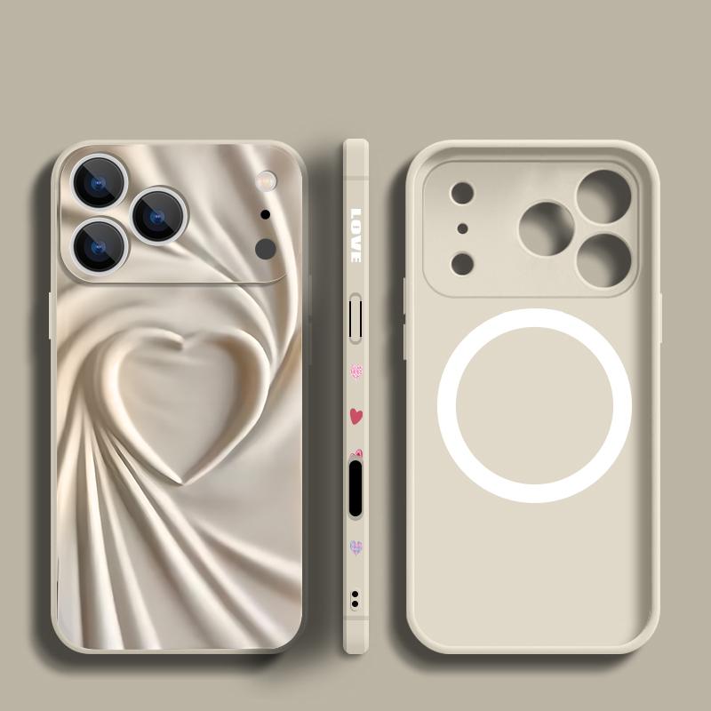 For iPhone 17 Pro Max Case Luxury Love Hearts Pattern Magnetic For Magsafe Soft Cover For iPhone 16 15 14 13 Pro Max 17E 16E