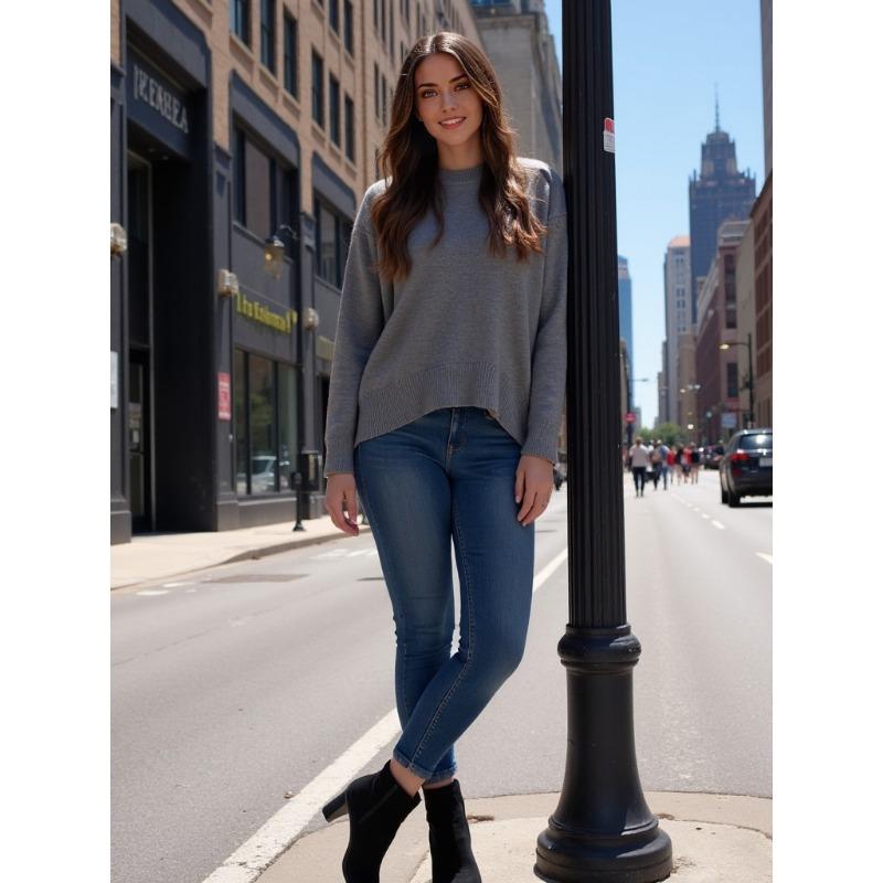 Women S Thick Knitted Crew Neck Loose Pullover Sweater For Autumn Winter