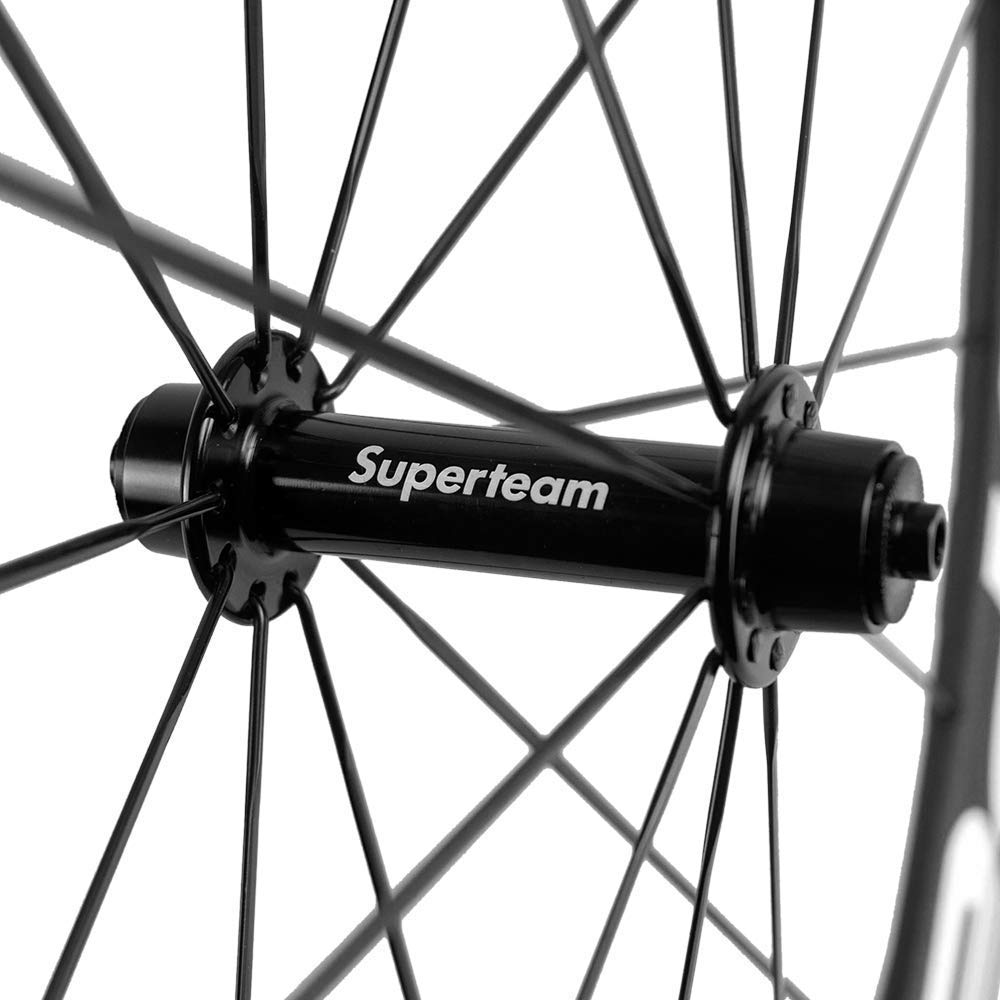 SUPERTEAM 50mm Clincher Wheelset 700c 23mm Road Bike Carbon Wheels (White/Green)