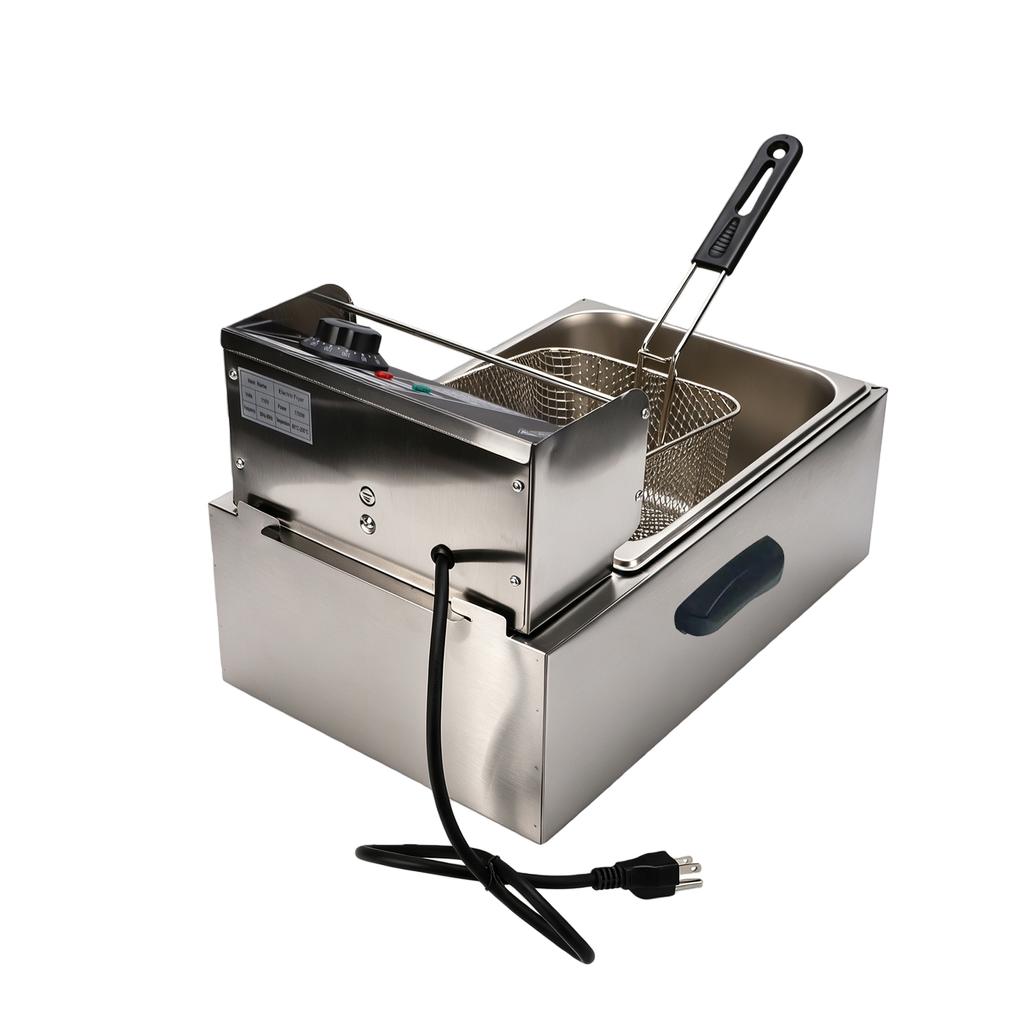 1700W Electric Deep Fryer 6L Single Pot with Removable Oil Basket Stainless Steel Fryer Adjustable Thermostat