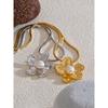 Yhpup 47+7cm Neuankunft Edelstahl Eingelegte Perlen Metall Blume Trend Anhänger Halskette Elegant Mode Beliebter Schmuck