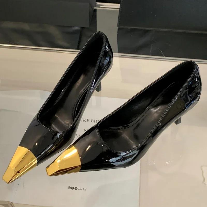 Eilyken Splicing Metal Pointed Toe Women Pumps Street Style Thin High Heels Elegant Party Mule Ladies Shoes
