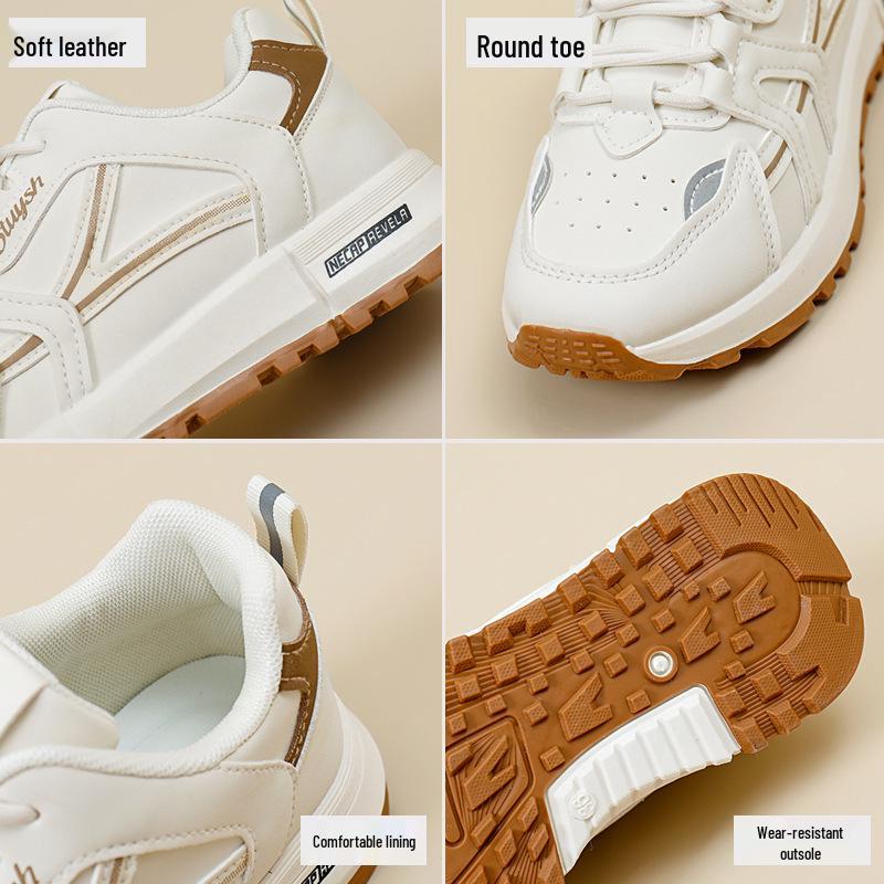 Women's Leather Surface Running Shoes, Spring 2026 - Versatile Casual & Athletic Footwear, Forrest Gump Style, Dad Shoe Design.