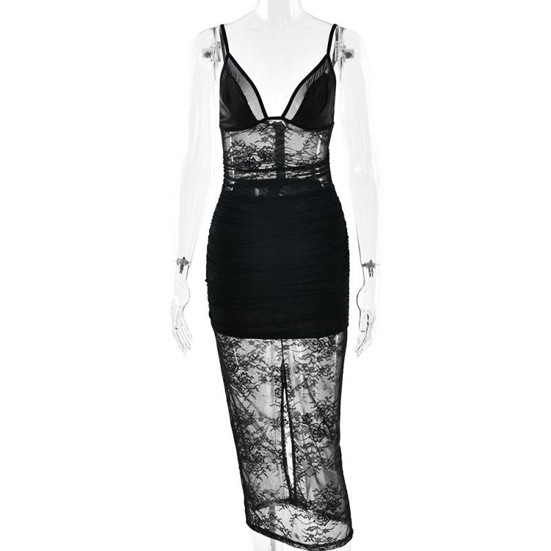 2026 European & American Spring/Summer Women s Sexy Deep V Lace Backless Spaghetti Strap Slim Fit Dress Large