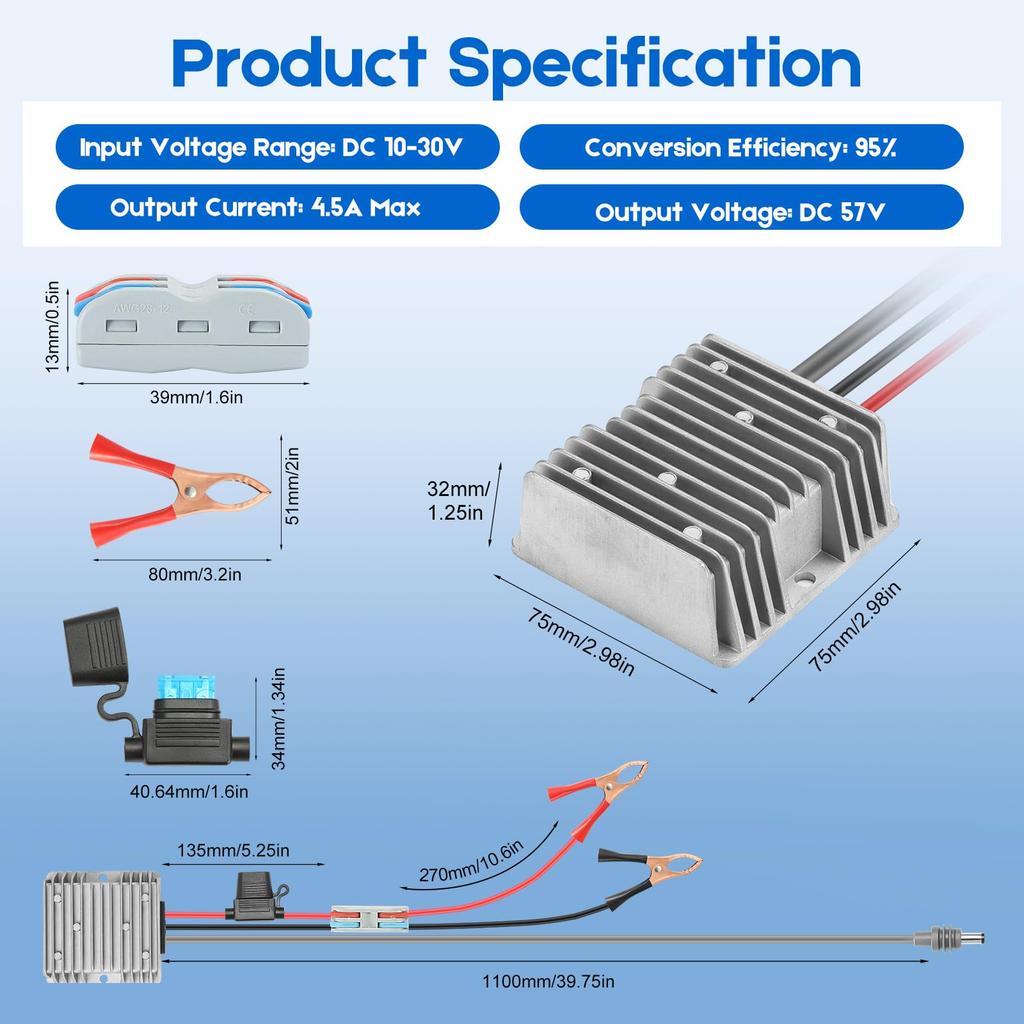 Starlink Gen 3 Conversion To 57V Boost Converter Voltage Conversion Max Includes Alligator Compatible with Cars and Campers Kit, 12V/24V Transformer,