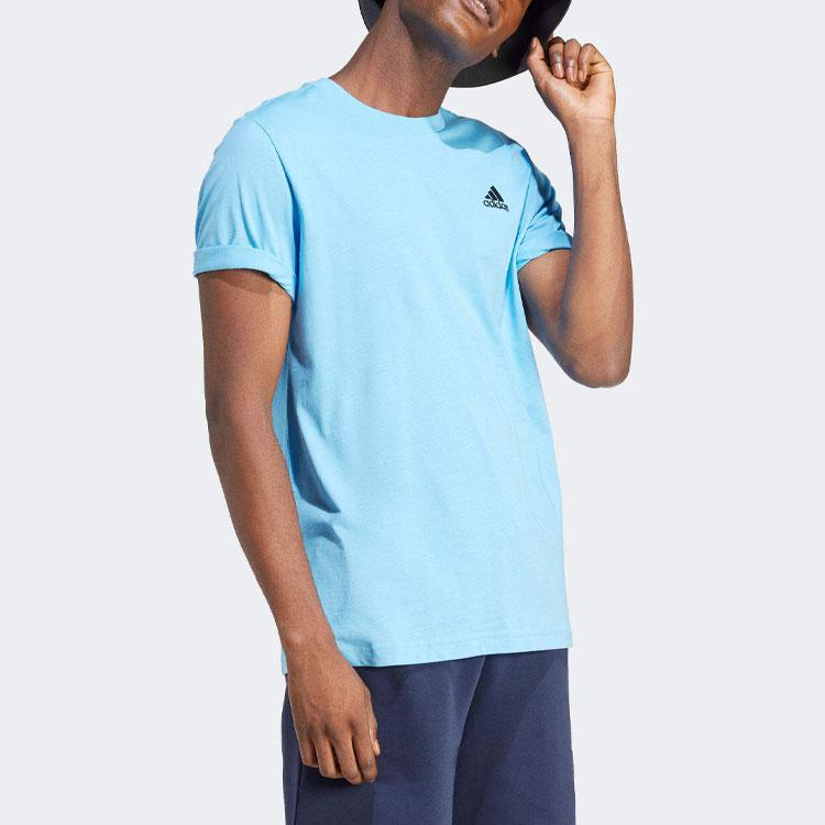 Adidas Solid Logo Breathable Crew Neck Short Sleeve T-Shirt Men Tops Blue IS1317