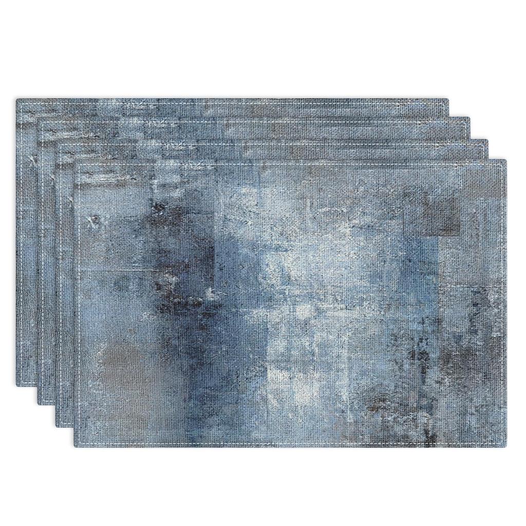 Farmhouse Placemats Set of 4, 12x18 Inch Modern Teal and Grey Abstract Art Painting Table Mats for Outdoor Home Party Kitchen Dining Decoration