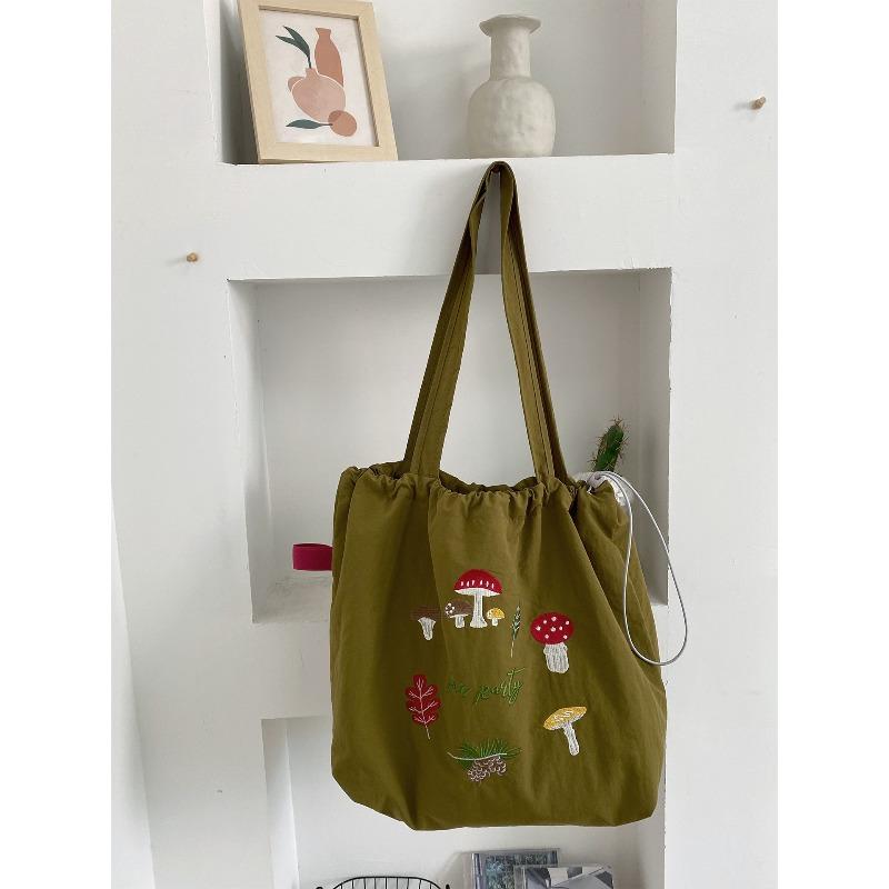 New letter printing bag women's large-capacity nylon shoulder bag casual versatile portable drawstring tote bag