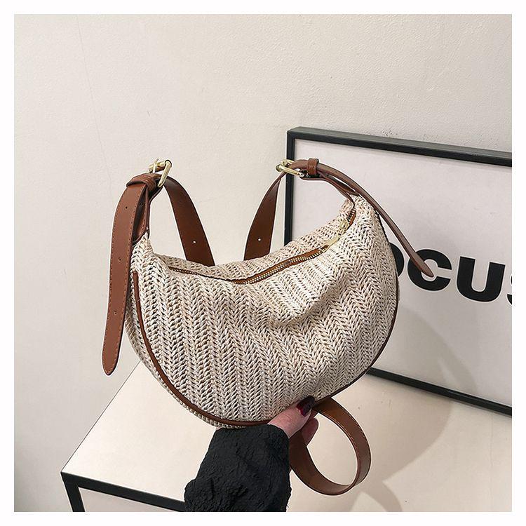 

2025 Straw Braid Dumpling Crossbody: Summer Woven Beach Bag коричневый
