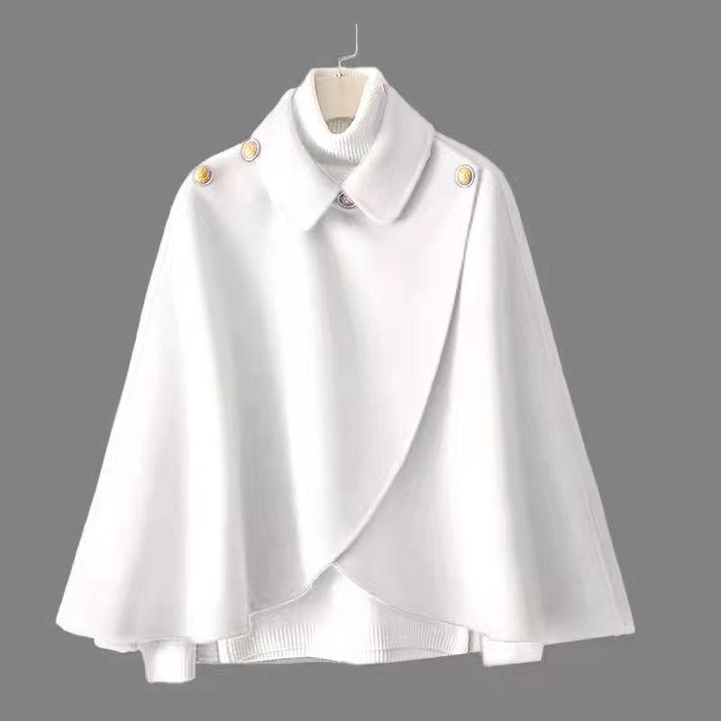 Modischer Wollschalmantel für Damen Herbst Winter Wolljacke Kurze Oberbekleidung Cape Roter Schwarzer Mantel Oberteile Damen