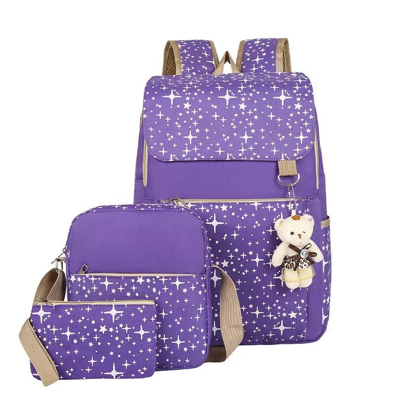 4Pcs/Set Kids School Bag Large Backpack Girls Boys Travel Rucksack Pencil Case++