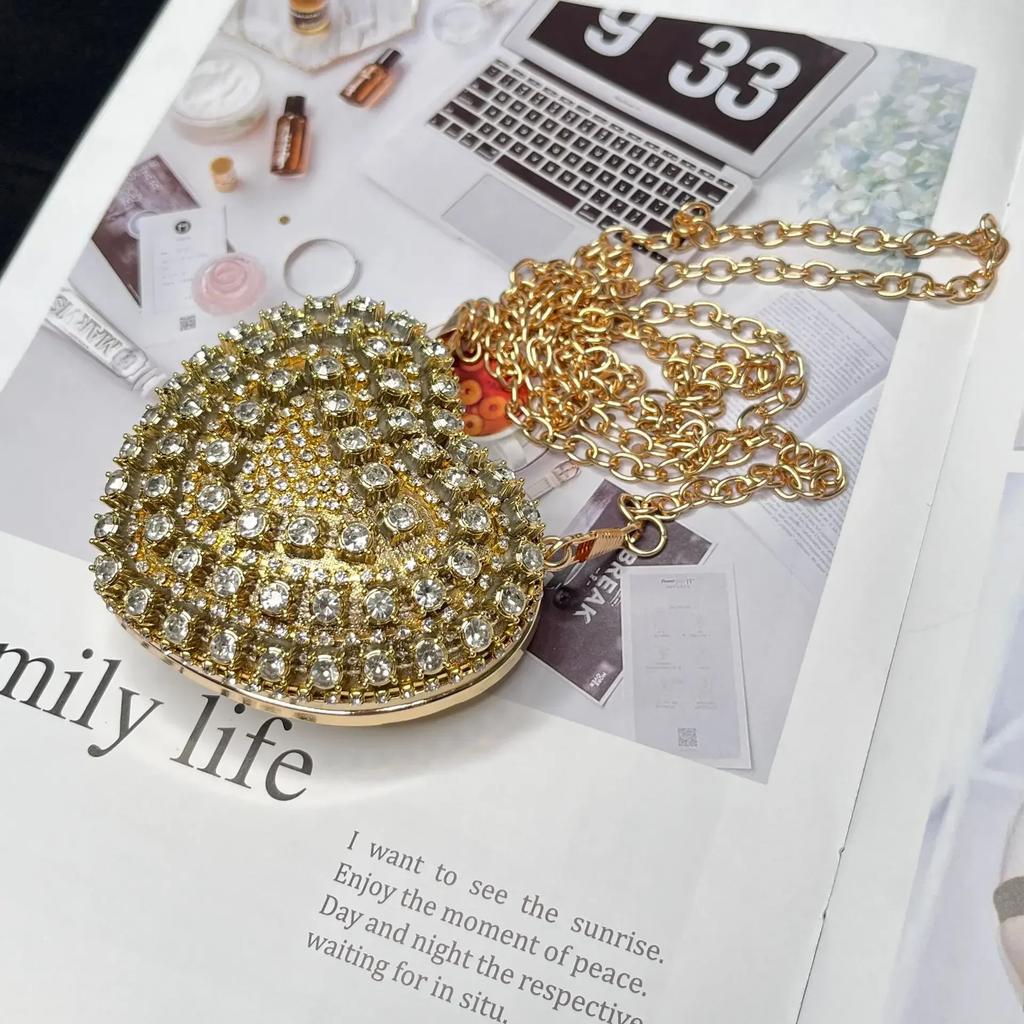 Luxury Small Bling Heart Shape Diamond Evening Clutch Rhinestones Purse Ladies Fashion Bag Designer for Women Chain Shoulder Bag