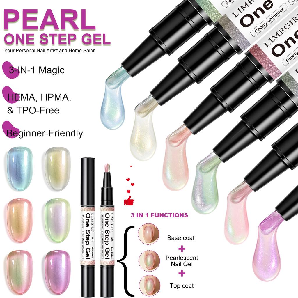 Ice Clear 3-in-1 Aurora Shell One-Step Gel Nail Polish Pen Quick Dry Long-Lasting Manicure Tool 6pcs