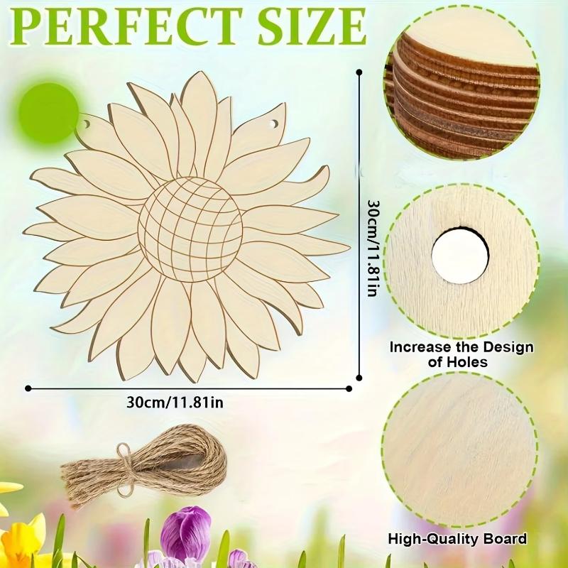 6/12pcs Diy Sunflower Wooden Set Large Paintable Wreath And Welcome Sign Blank Wooden Art Supplies Suitable For Gift Giving