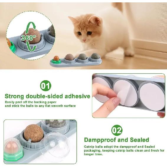 4 Flavor Catnip Silvervine Ball Toys Extra Cat Energy Ball Edible Cats Lick Kitten Chew Teeth Cleaning Dental Wall Treats