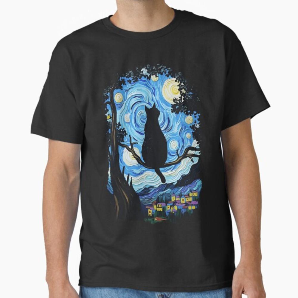 Cat Starry Night Van Gogh Cat For Cat Lover Cat Mom Cat Dad T-Shirt Unisex T-Shirt M