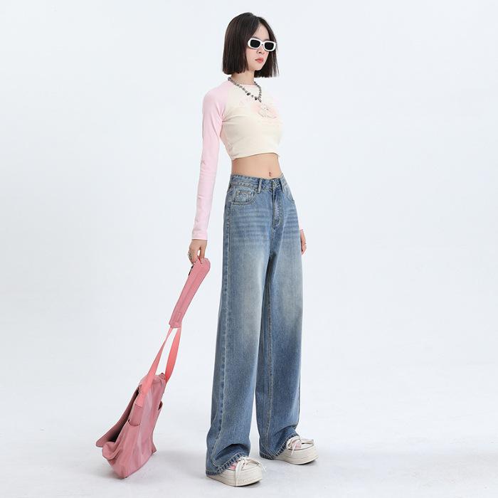 Retro Wide-leg Pants, High-waist Loose Mid-load Floor Pants, Loose and Slimming Four-season Classic Jeans