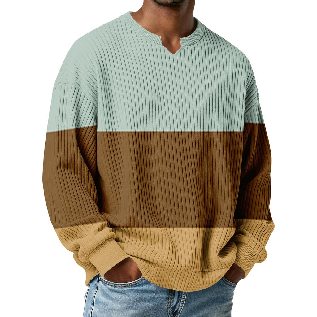 Herrfärg,Färgblockerad Snygg V-ringad Ribbstickad Långärmad T-shirt