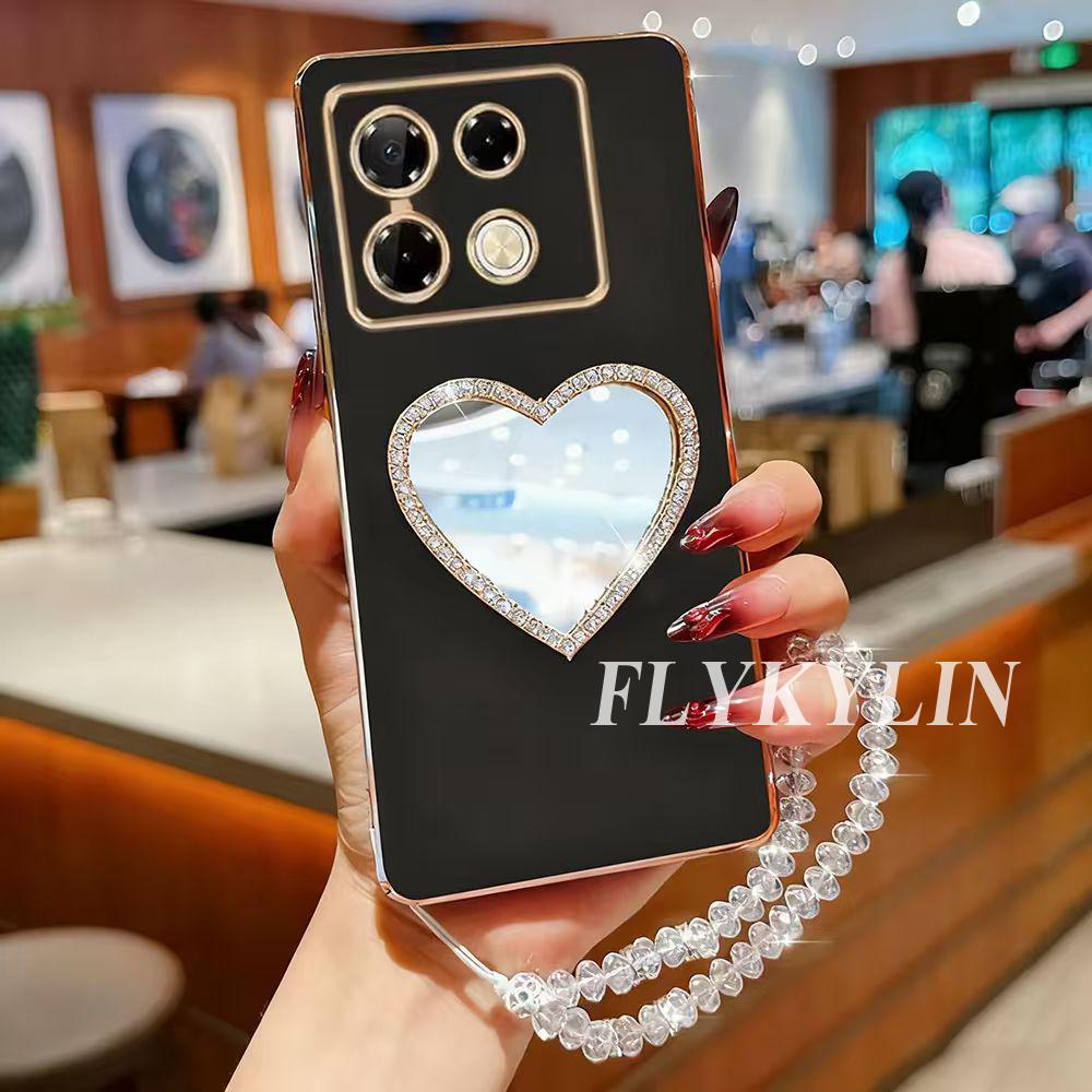For Samsung A53 A33 A13 A14 A54 A04 A34 A24 A05 A35 A55 A25 A15 Love Mirror With Crystal Chain Electroplated Soft Shell