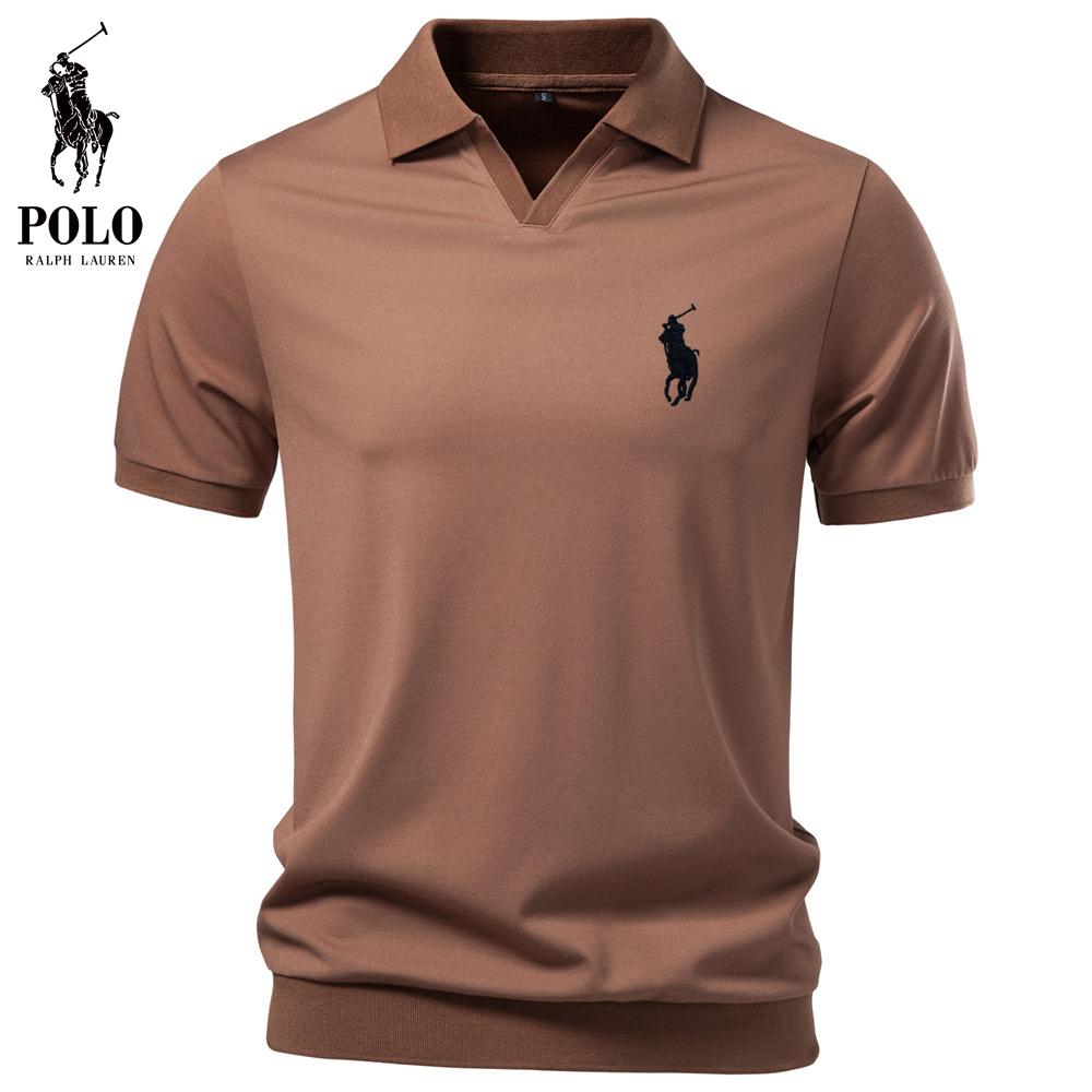 Ralph Lauren 2026 Lente/Zomer Nieuw Borduur Tencel POLO Shirt, Zijdezacht en Soepelvallend, Zakelijke Stijl, Meeuwenkraag, Heren POLO Shirt L