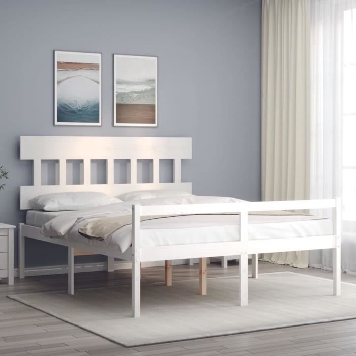 VidaXL Bed Frame with Headboard White 160x200 Cm Solid Wood 3195427