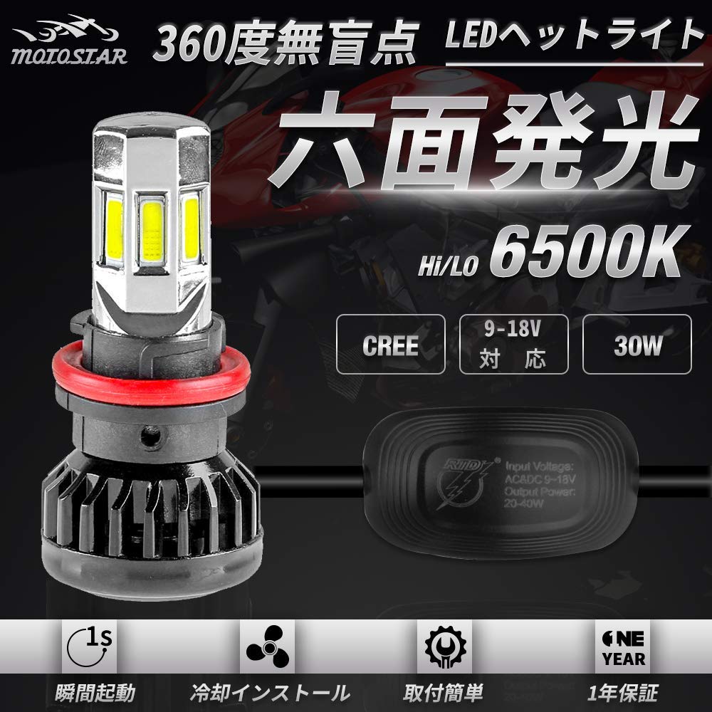 MOTOSTAR HS5 Hi/Lo LED Headlight for Motorcycles, 6-Sided Luminous, 6500K AC/DC , 30W CREE,