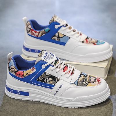 Pantofi Bărbați Piele Suprafață Asortare Culori Urs Desene Animate Respirabili Pantofi de Board Stil Colegial Casual Low-Top cu Șireturi Sport Tide