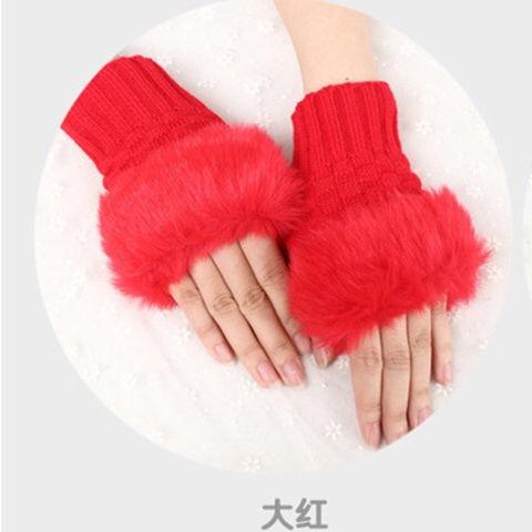 Mittens Fingerless Soft Stretch Gloves Faux Rabbit Hair Gloves Women Girls Winter Warm Gloves Warm Knitted Half-finger Glove
